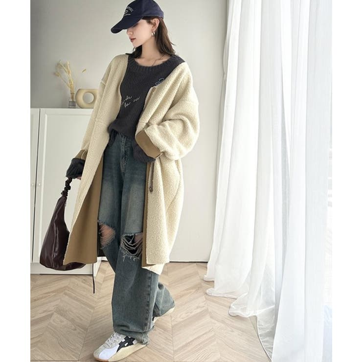 これ一枚で暖かい×大人の抜け感。表ボア×裏フリースダブルフェイス配色