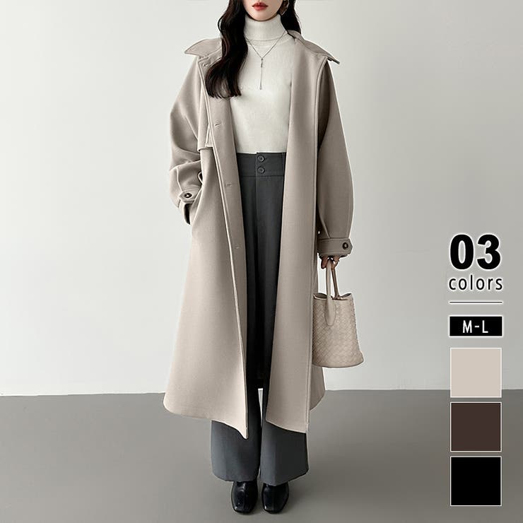ロングコート ベルト付き 2wayスタンドカラーコート[品番：COCW0006049