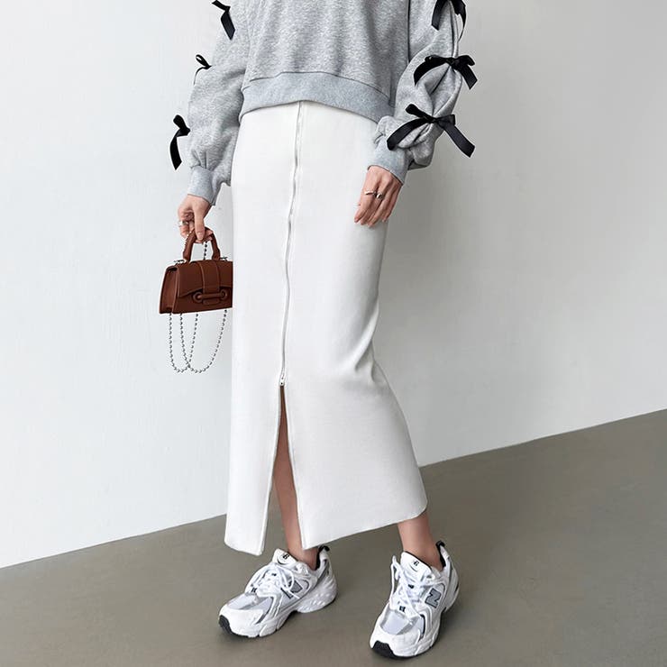 フロントジップ タイトスカート スリットスカート[品番：COCW0006256