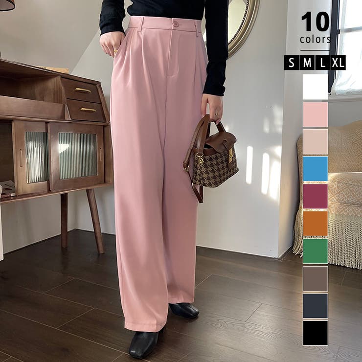 スラっと美シルエット ワイドパンツ スラックスパンツ[品番