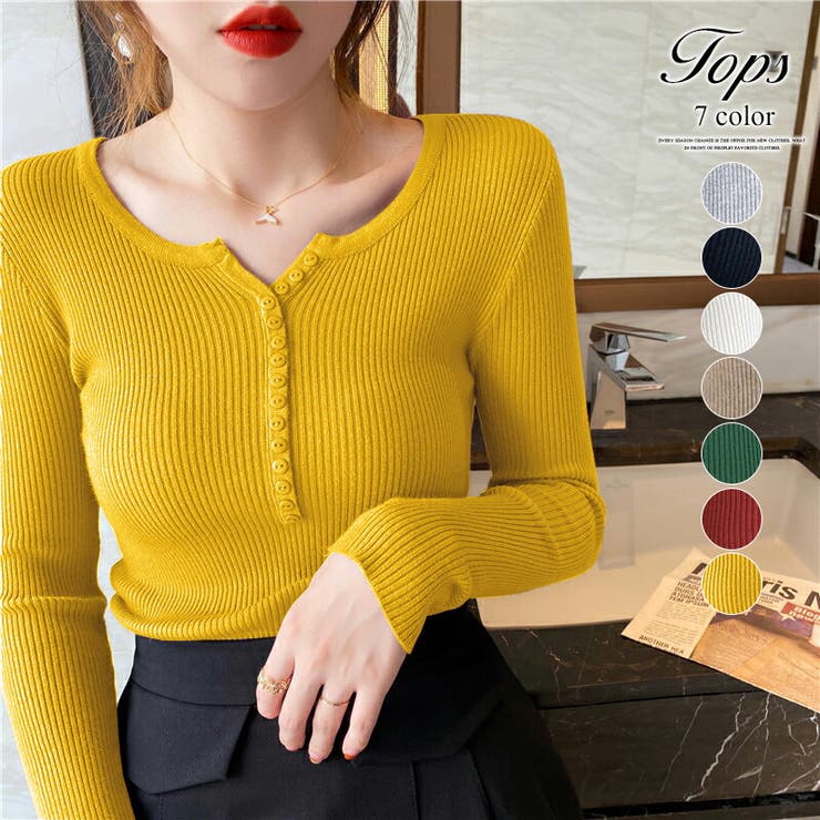 ヤク風柔らかいニット 長袖ニット リブニット[品番：COCW0005150