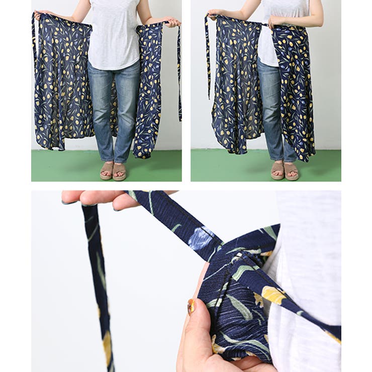 上品チューリップ柄ラップスカート 阿久津ゆりえさん着用(巻きスカート