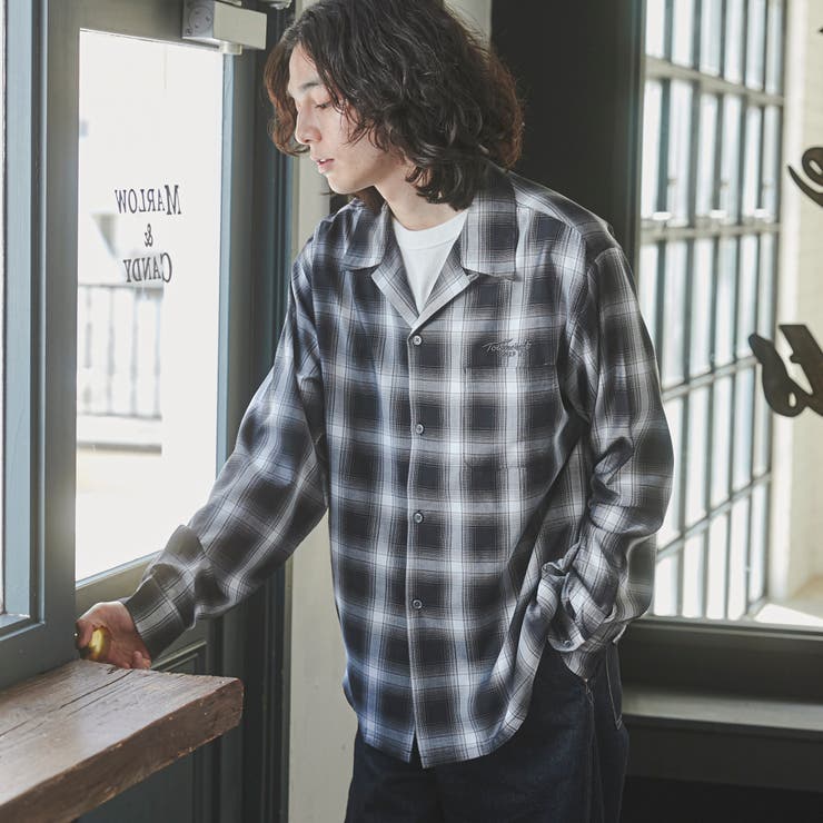 TOWNCRAFT（タウンクラフト）別注オンブレチェックオープンカラー