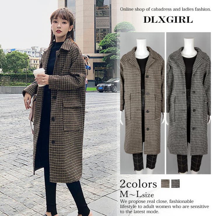 ステンカラーコート チェスターコート 千鳥格子柄 ロング丈 長袖[品番