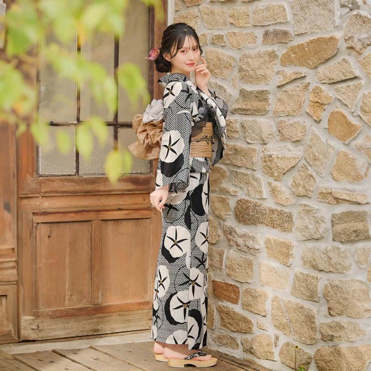 3点SET]モノトーンレトロ朝顔柄浴衣【2025年新作 YUKATA by[品番