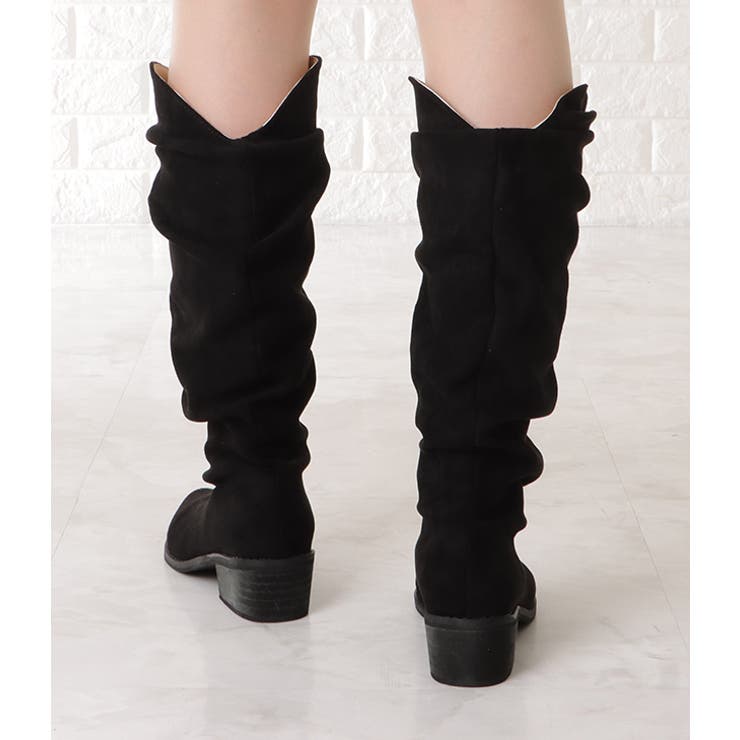 スエード調ウエスタンくしゅくしゅロングブーツ 女性 レディース[品番