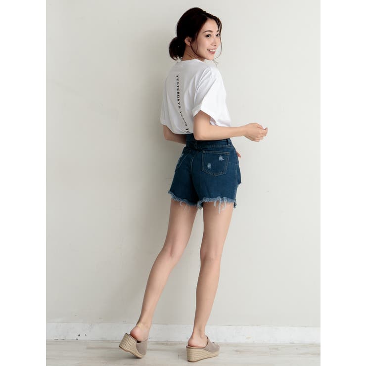 ダメージデニムショートパンツ カットオフデザイン パンツ[品番