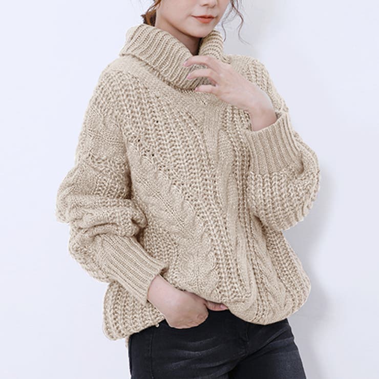 ニット タートルネック ケーブルニット[品番：DBLW0000027]｜Doux