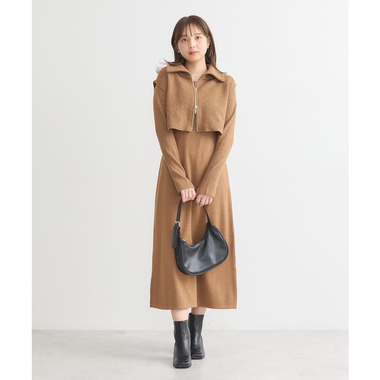 SET2点ZIPベスト+ニットワンピース[品番：EMEW0046488]｜earth