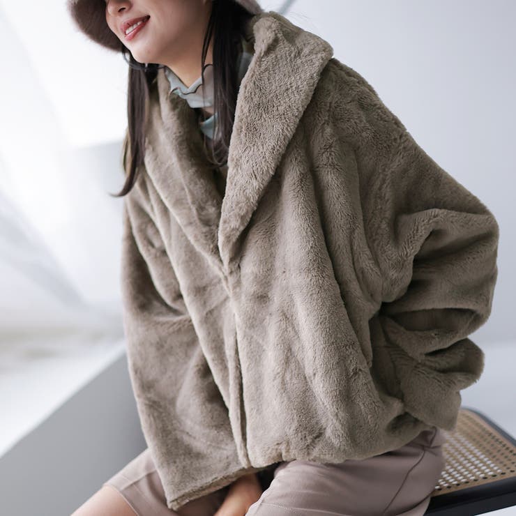 フェイクラビットファーショートコート【韓国ファッション】[品番