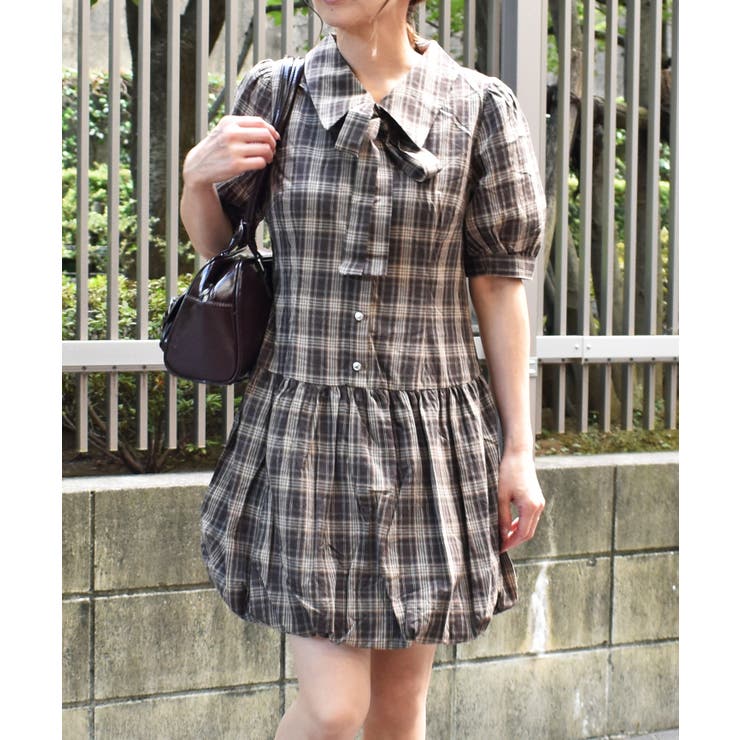 チェックバルーンワンピース[品番：TRNW0001863]｜FUN（ファン）の