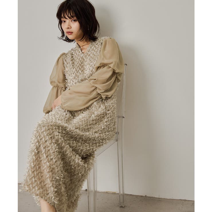 niana ニアナ デザインスリーブシャギードレス[品番：FT000009958