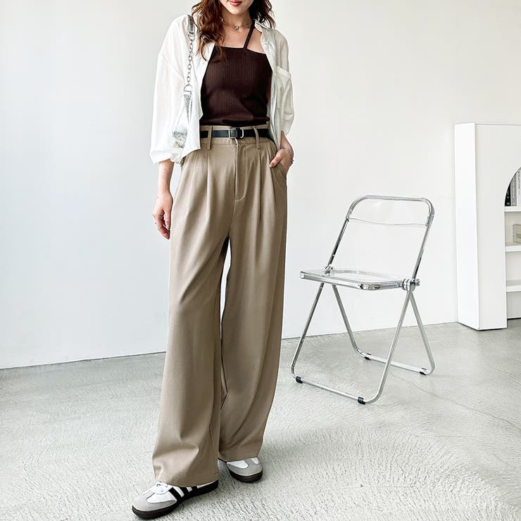 着心地抜群！ハイウエストダブルタックワイドパンツ[品番：GERW0010778