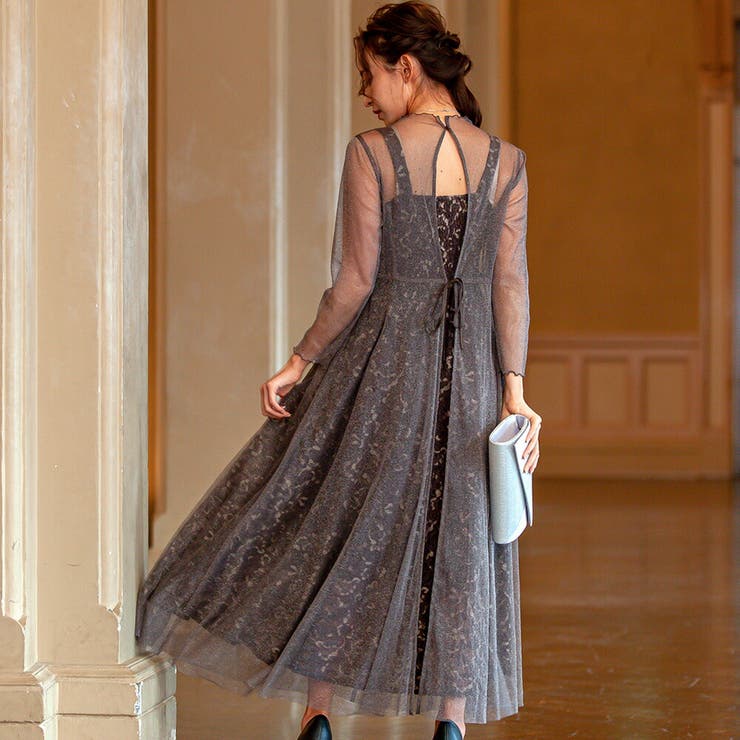 2Wayチュールレースロングドレス 結婚式 二次会[品番：GRVW0000822