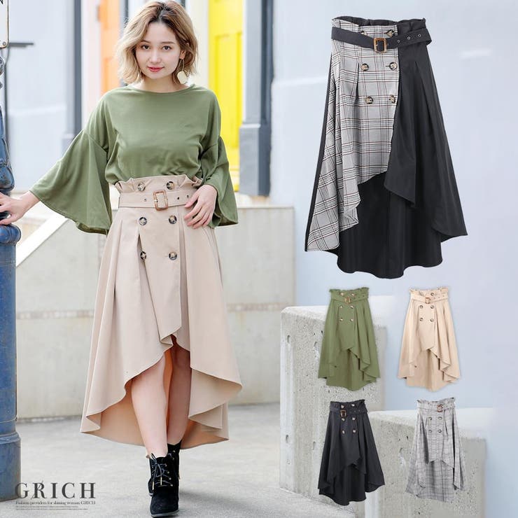 ボトムス スカート]トレンチ風アシンメトリースカート[190103