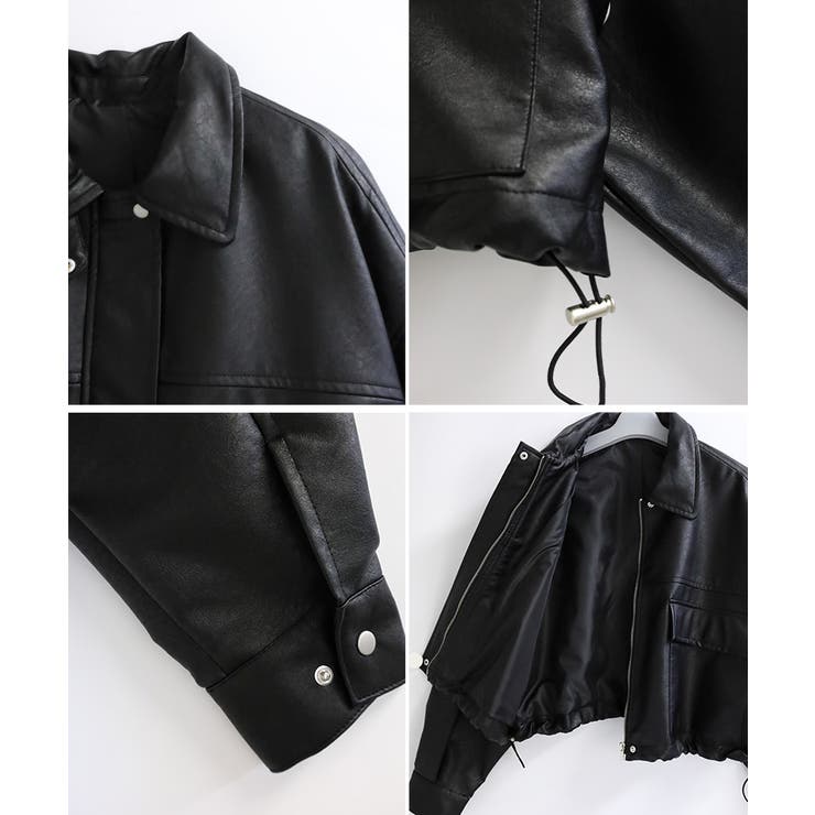 2WAY 襟付きフェイクレザージャケット フェイクレザー[品番