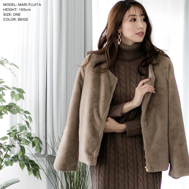 ボリュームフェイクファーショートコートジャケット [20655 ファー