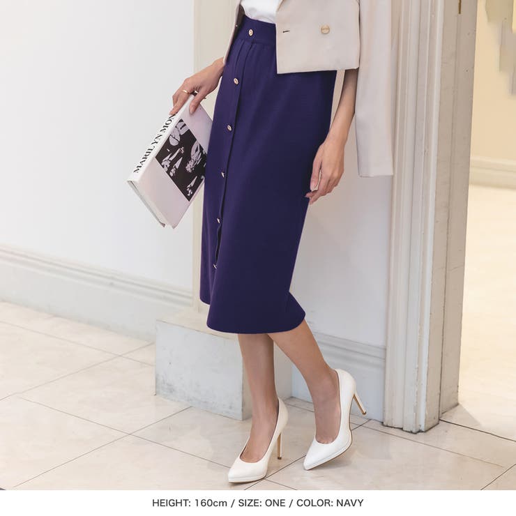 ゴールドボタンデザインタイトニットスカート [23022 タイトスカート