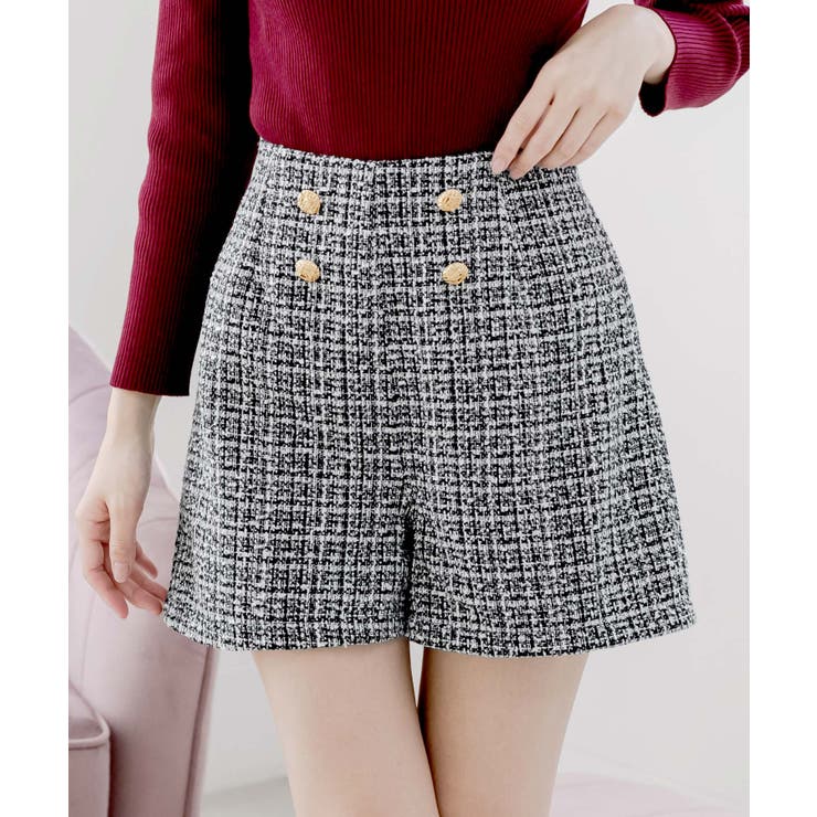 履くだけで脚長効果抜群。ツイードショートパンツ[品番：BA000005946