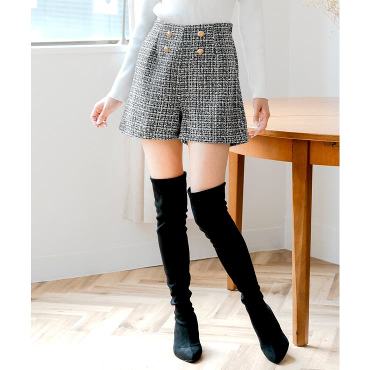 履くだけで脚長効果抜群。ツイードショートパンツ[品番：BA000005946