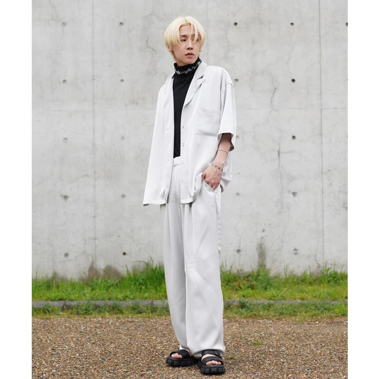 韓国 メンズ◇サテンピークドテーラード半袖シャツ◇[品番