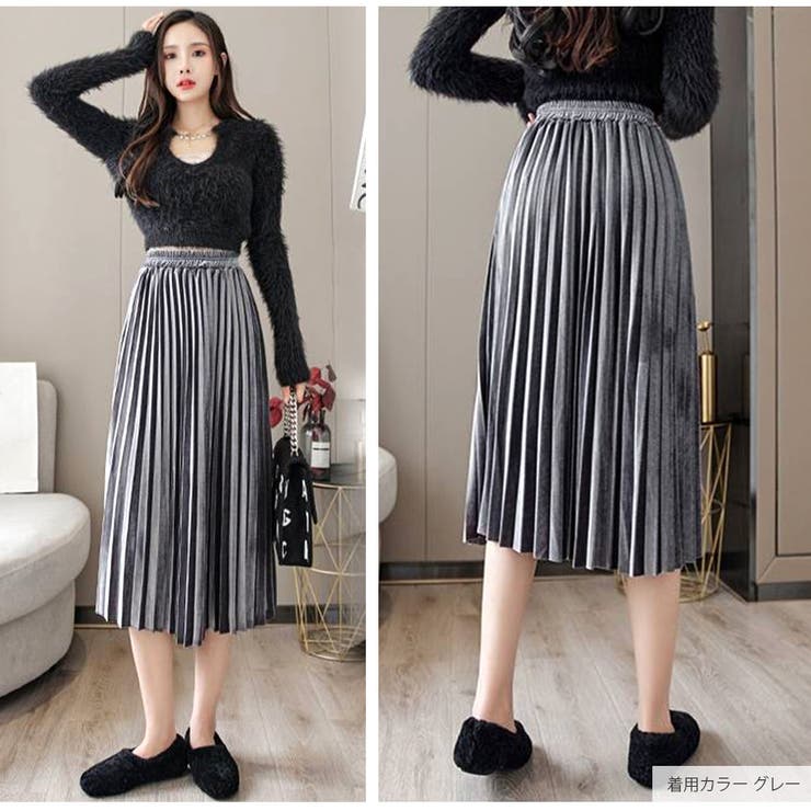 プリーツスカート ベロア ミディ丈[品番：JCSW0001601]｜JOCOSA