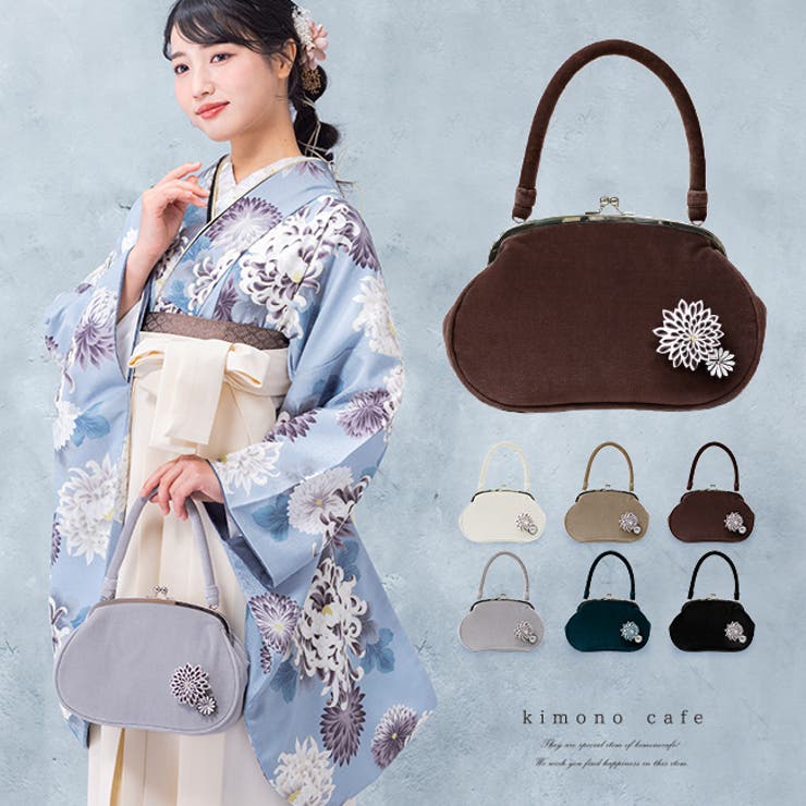 振袖用バッグ アゲハラベルベット 菊のつまみ細工付き[品番