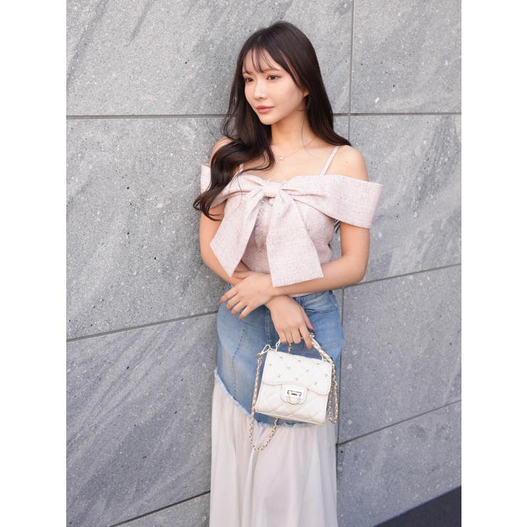 ツイードリボンオフショルトップス[品番：LINW0002596]｜LIPSERVICE