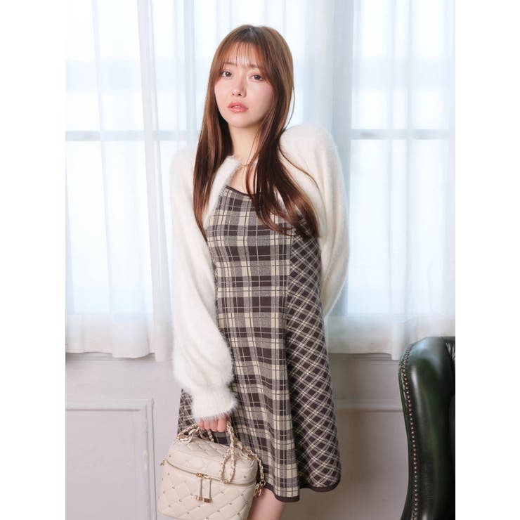 形が選べる】フェザーチェックアンサンブルワンピース[品番