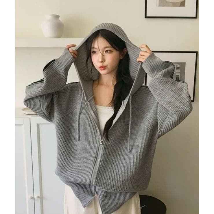 袖ライン片畔ニットジップパーカー[品番：LPSW0010430]｜LETee