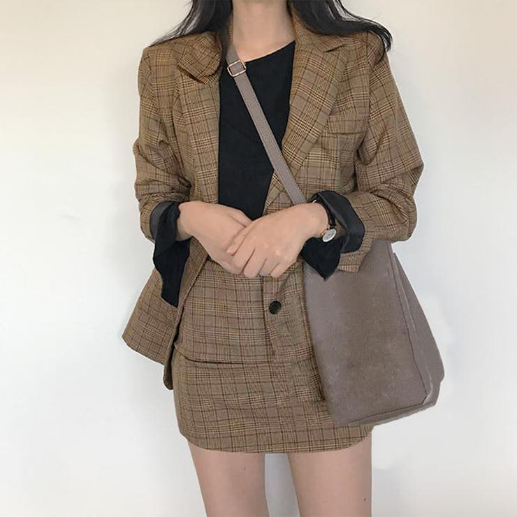 2点セットアップ チェック柄テーラードジャケット＆ミニスカート[品番