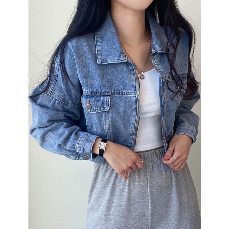 ファスナー付きデニムジャケットクロップド丈 レディース Y2K[品番