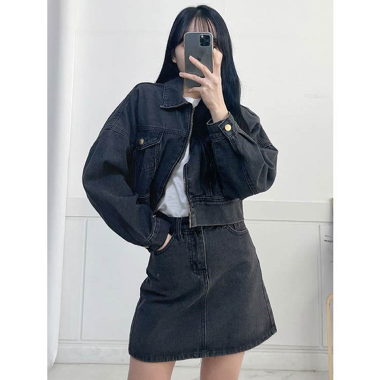 ファスナー付きデニムジャケットクロップド丈 レディース Y2K[品番