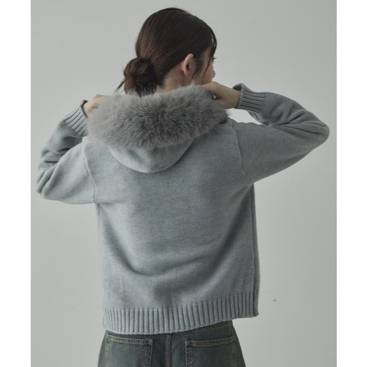ファー付 ニットフードカーディガン[品番：KH000015768]｜VIVID LADY