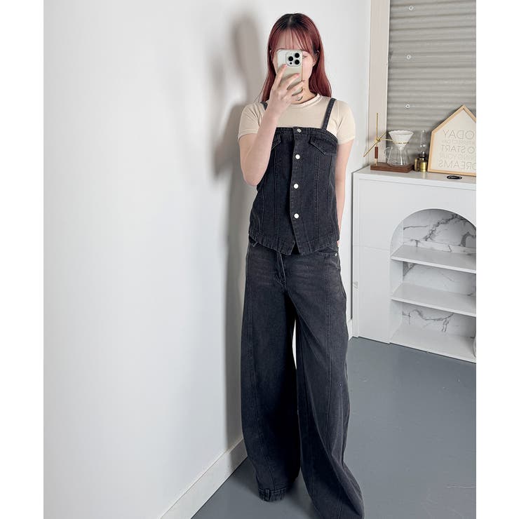 デニムビスチェ and パンツ 2点セットアップ[品番：KH000015351