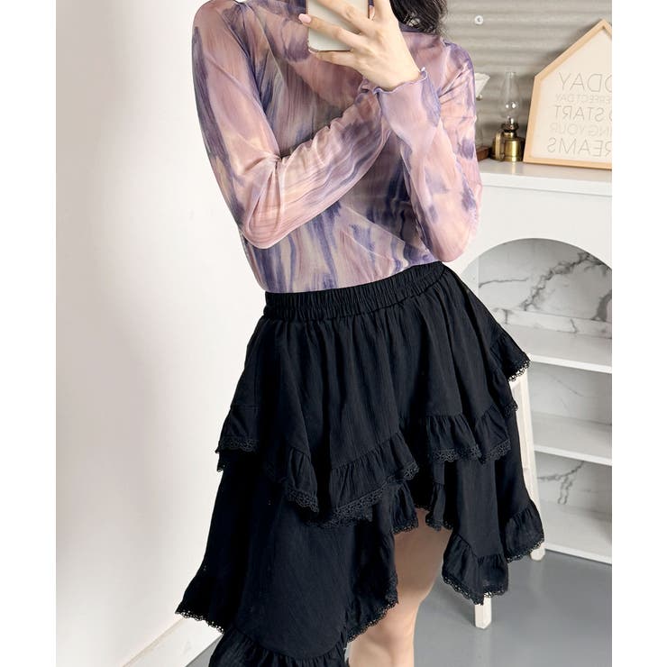 アシンメトリー ミニフレアスカート 2段[品番：KH000015200]｜VIVID