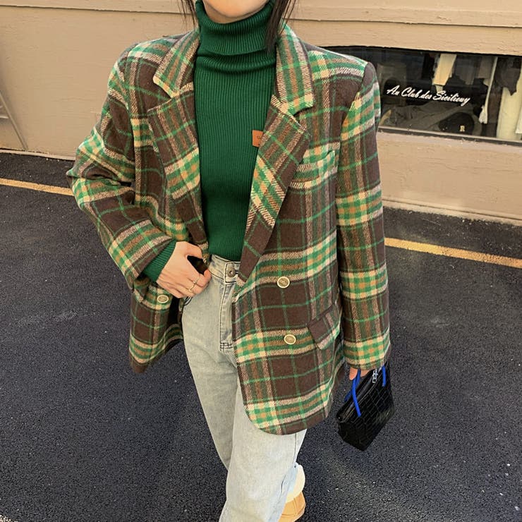 チェック柄ジャケット コート 韓国ファッション[品番：SHNW0005916