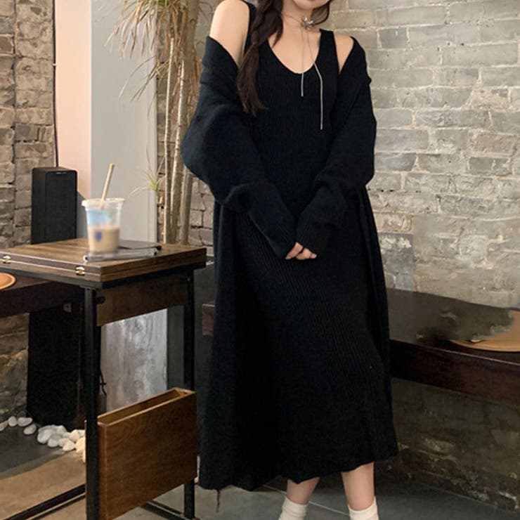 ニットカーディガン+ワンピース セットアップ レディース[品番