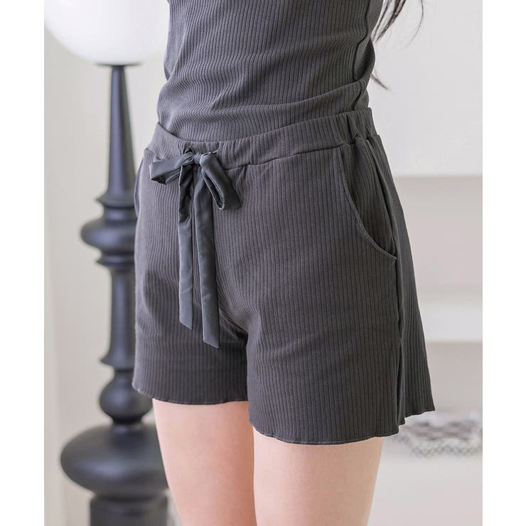 ルームウェア ショートパンツ《ブラモネ》リブレースキャミソールお