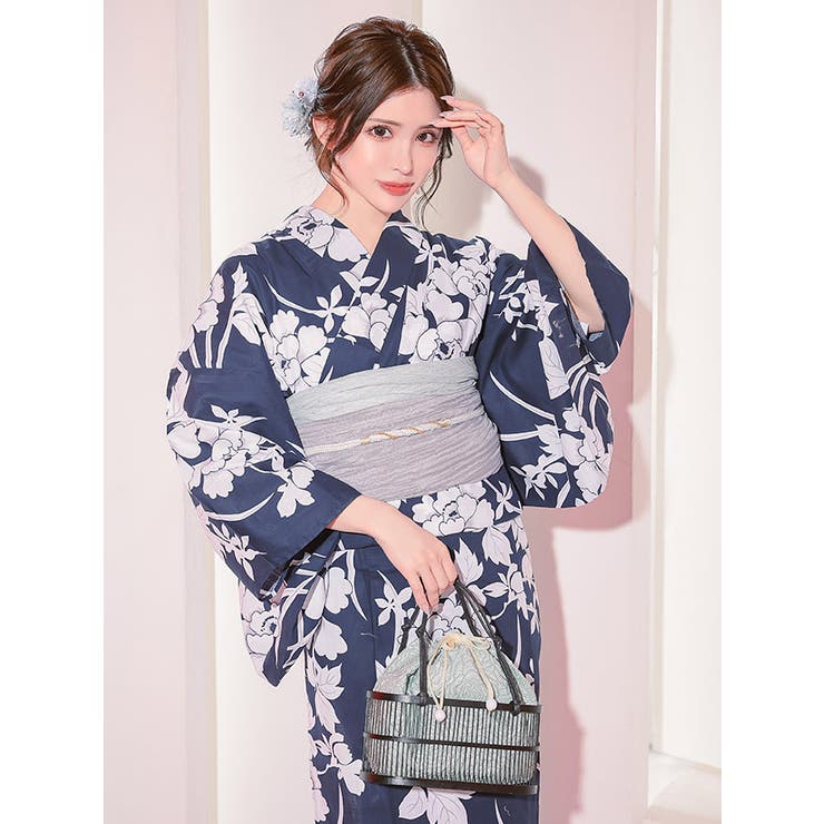 紺地×大輪牡丹柄浴衣2点セット 浴衣セット レディース浴衣[品番