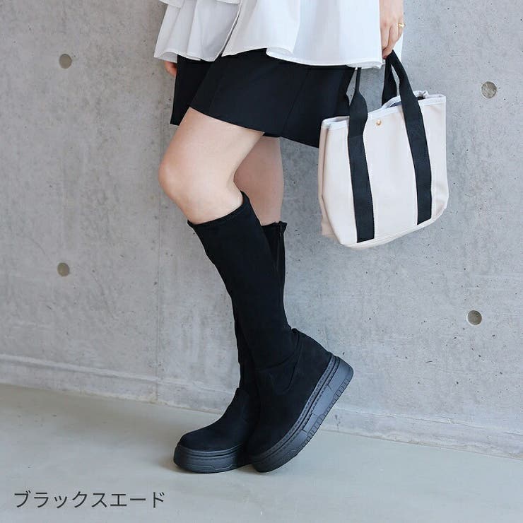 厚底ボリュームソールストレッチロングブーツ[品番：VIVS0009941