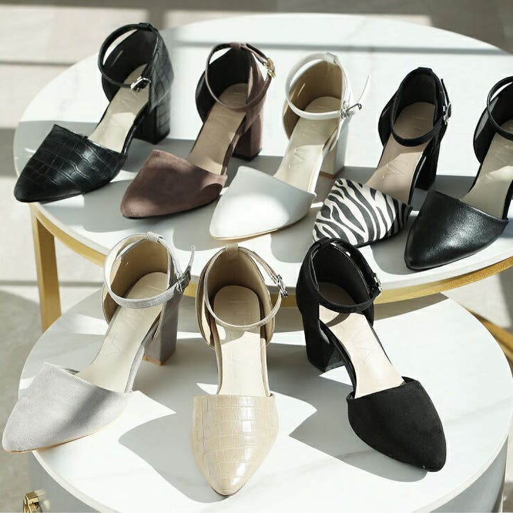 チャンキーヒールセパレートアンクルストラップパンプス[品番