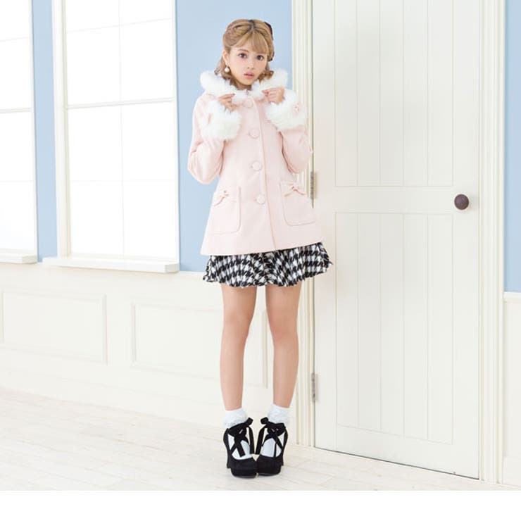 袖口ファー&リボンポケットフード付きショートコート MaR FN[品番