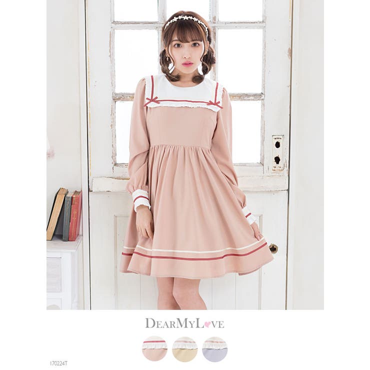 リボンスクエアセーラー襟フレンチワンピース|DML|PR|SW||][品番