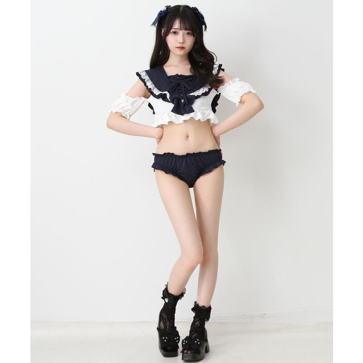 ときめきハートレースフリルセーラー水着 量産型 地雷系 夢展望[品番