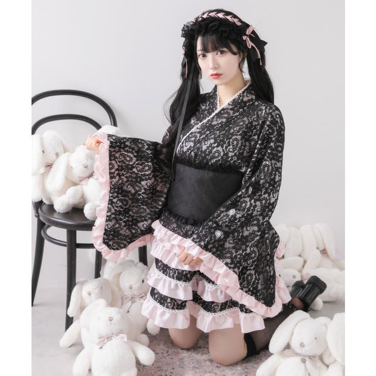 総レースリボン浴衣ドレス 量産型 地雷系 夢展望[品番：YU000047506