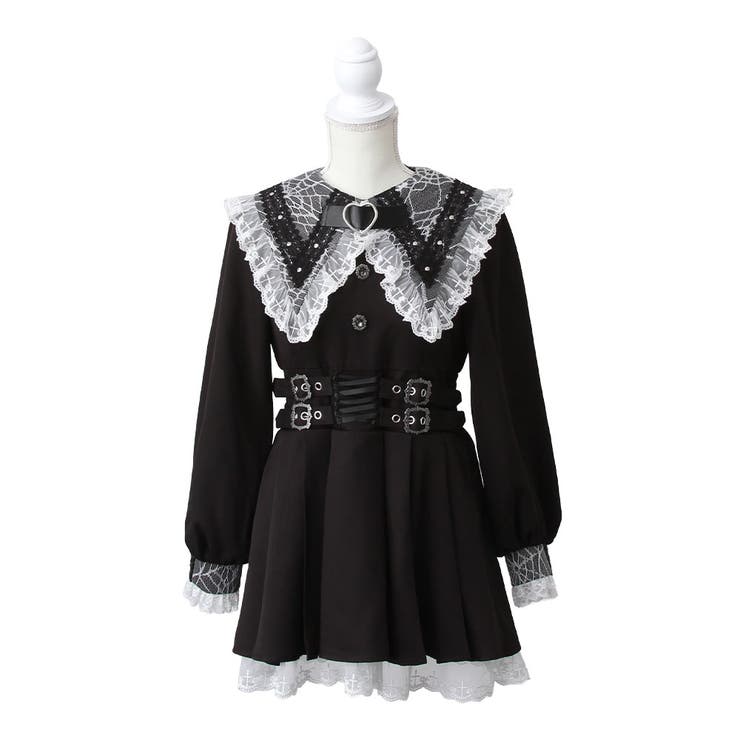 クモレース角襟ベルトレースアップワンピース 量産型 地雷系 夢展望