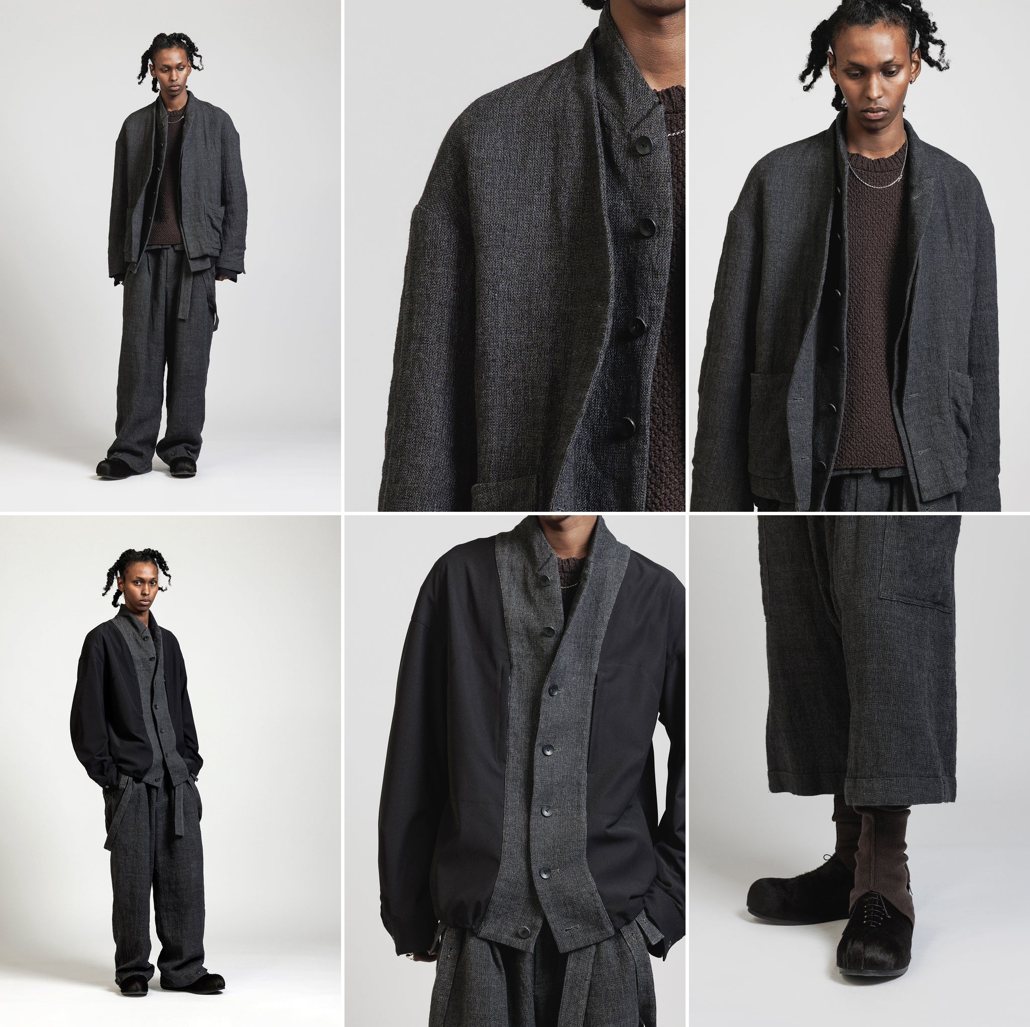 THE VIRIDI-ANNE | LINEN WOOL LAYERED JACKET & DROP CROTCH PANTS