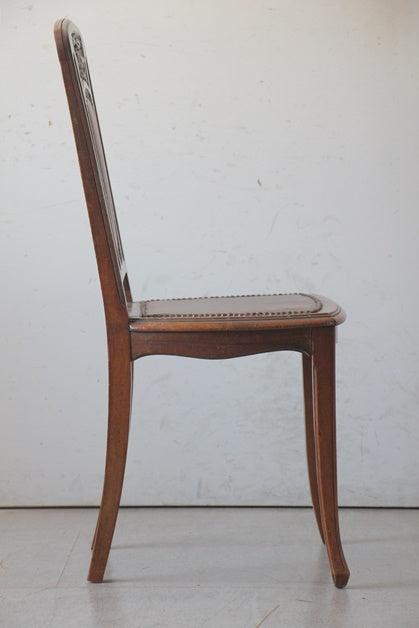 ぶどう模様のマホガニー材レザー（本革）チェア フランスアンティーク