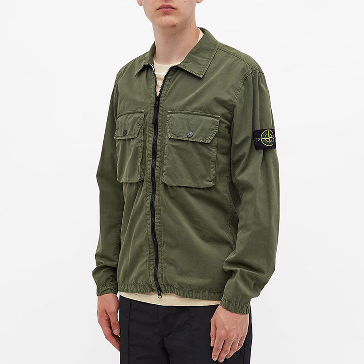 STONE ISLAND 2 Pocket Brushed Cotton Shirt Jacket 'Sage' 7515113WN